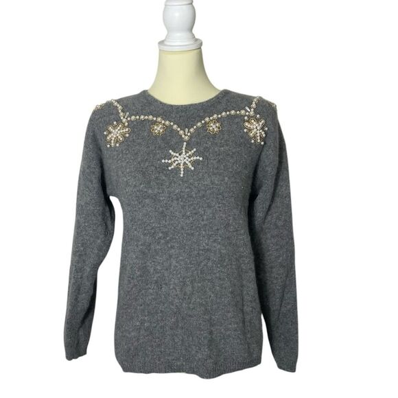Vintage Hasting's & Smith Lambs Wool/Angora Gray Pearled Sweater Women's Size S - Picture 1 of 16